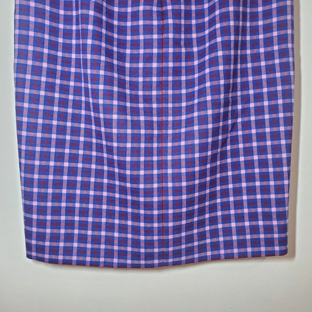 J. Crew Button-front Pencil in Mott Plaid Royal Petunia Check Skirt Size 6‎